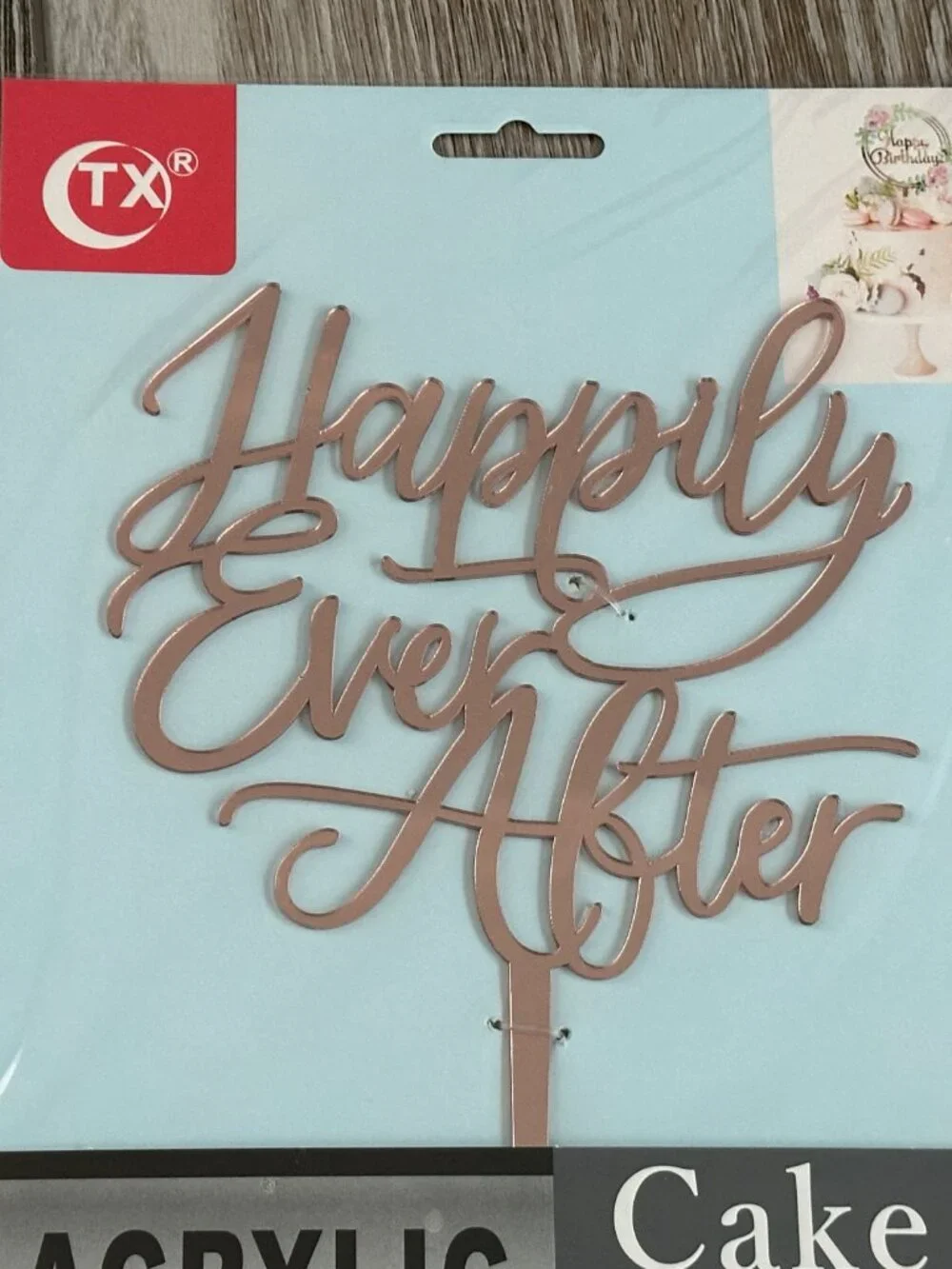 NWT TX Acrylic Cake Topper Happily Ever After in Gold Weddings Wedding Shower